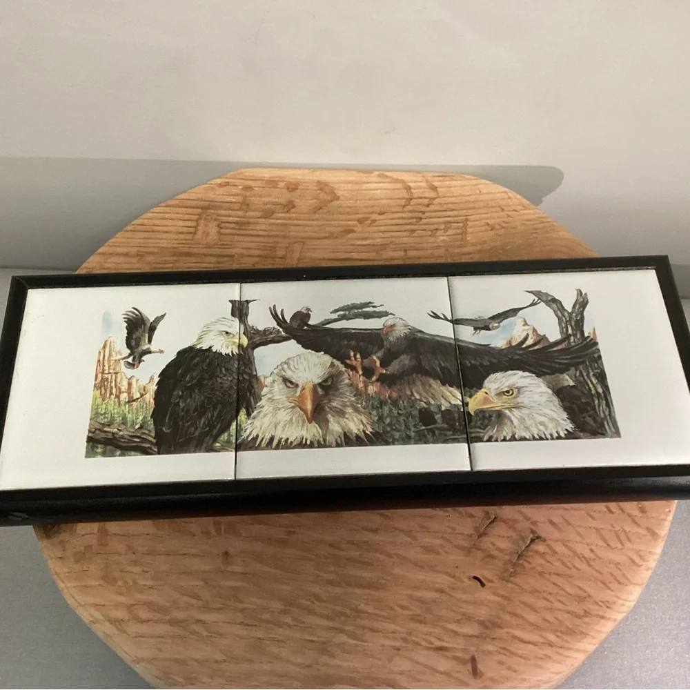 🔵 Vintage - Ceramic Tile & Wood Crafted Eagle Themed Trivet / Decor - Like New - Picture 7 of 11